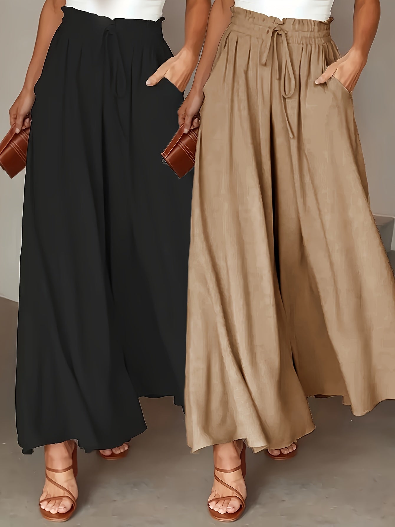 Dames Wijde Broek (2-Pack) – Hoge Taille en Elegante Plissé