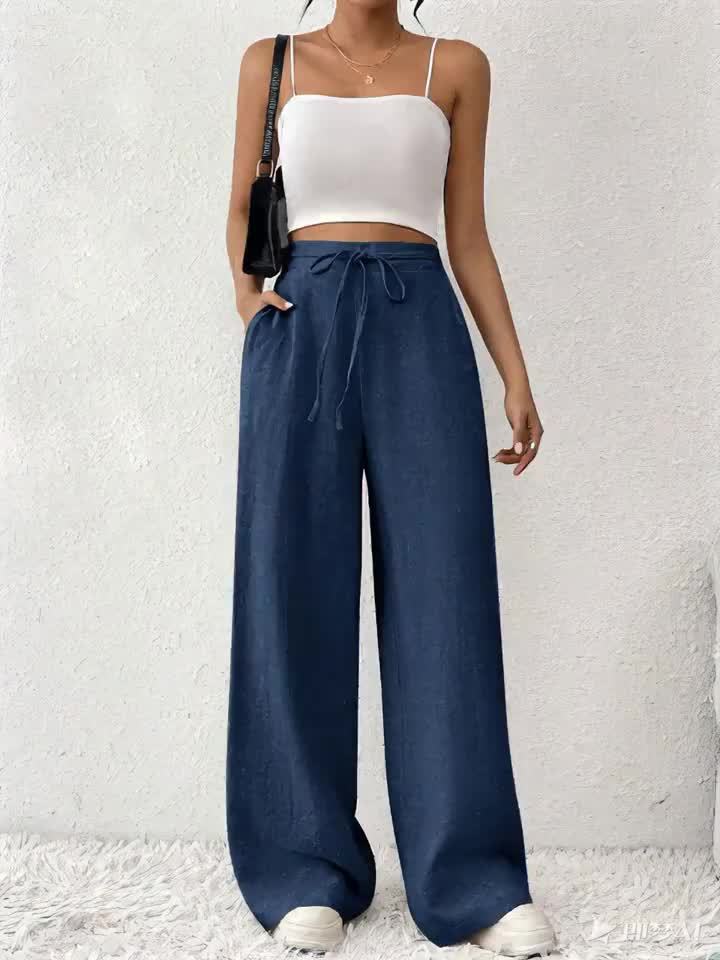 Dames broek – Wijde broek met hoge taille en striksluiting