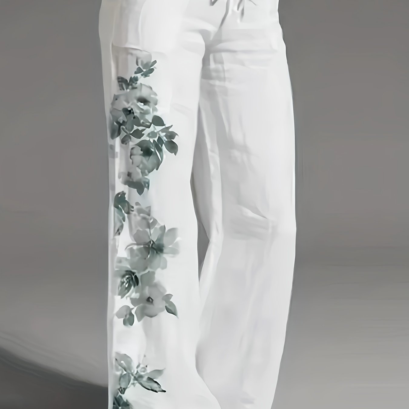 Dames Broek – Witte Linnen Loungebroek met Bloemenprint