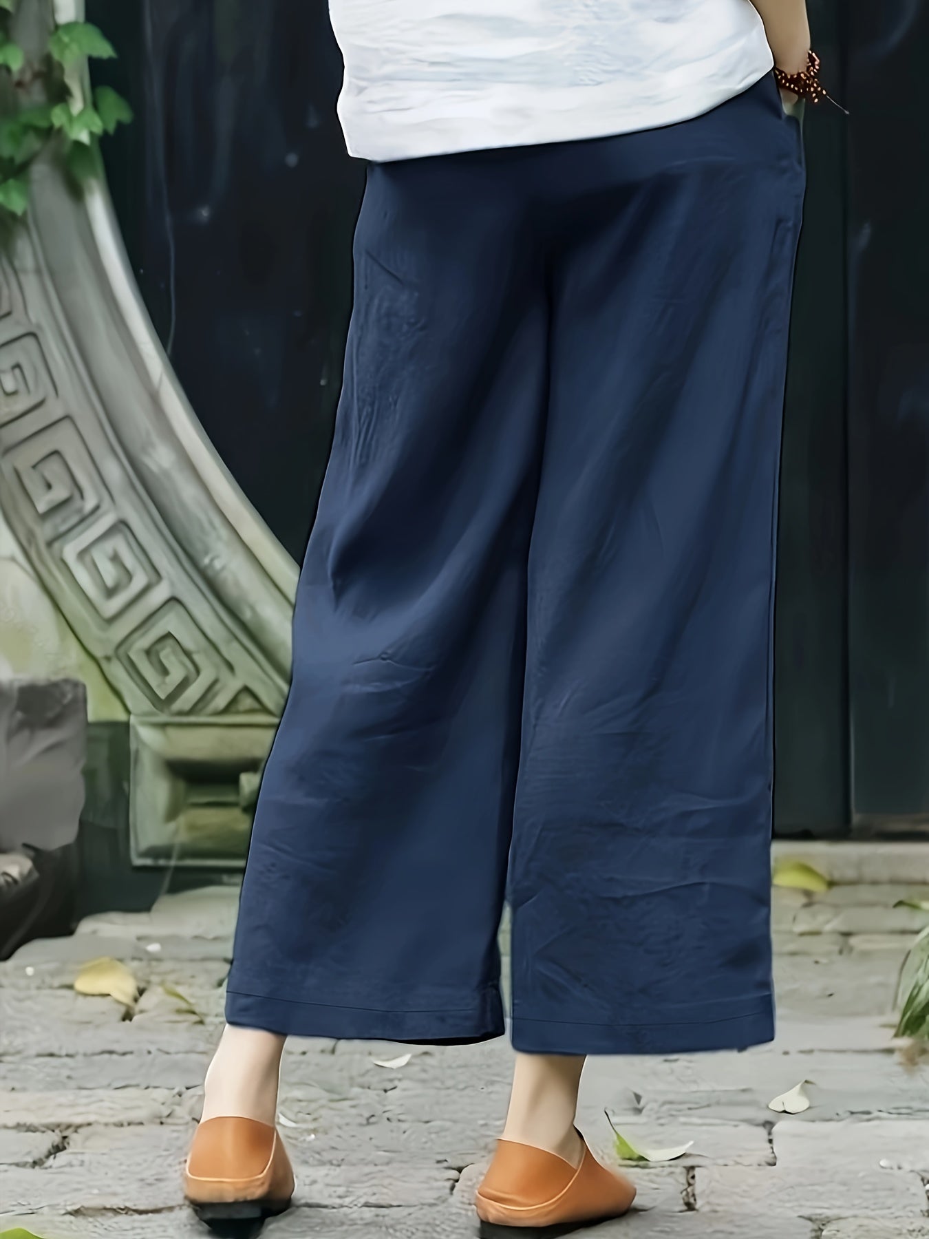 Dames Broek – Wijde Culotte met Gevouwen Details en Hoge Taille