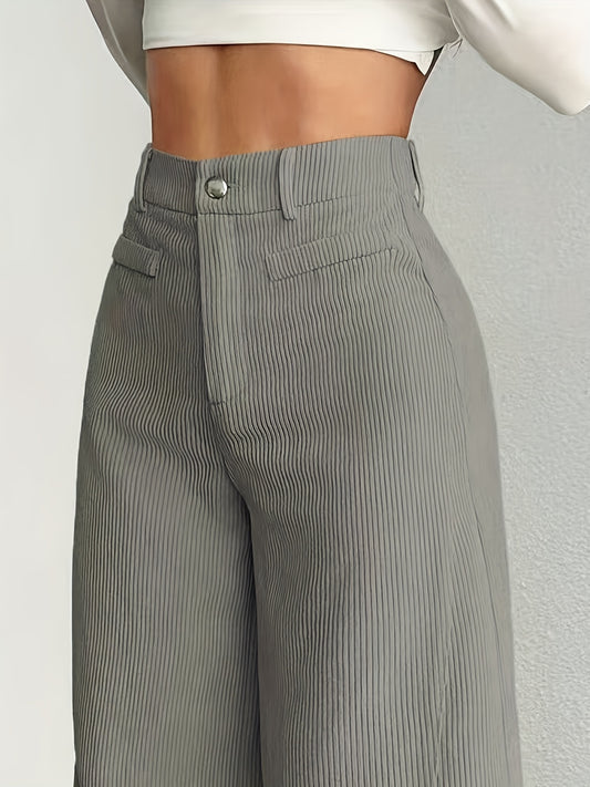 Dames broek – Geribbelde wide leg broek met hoge taille