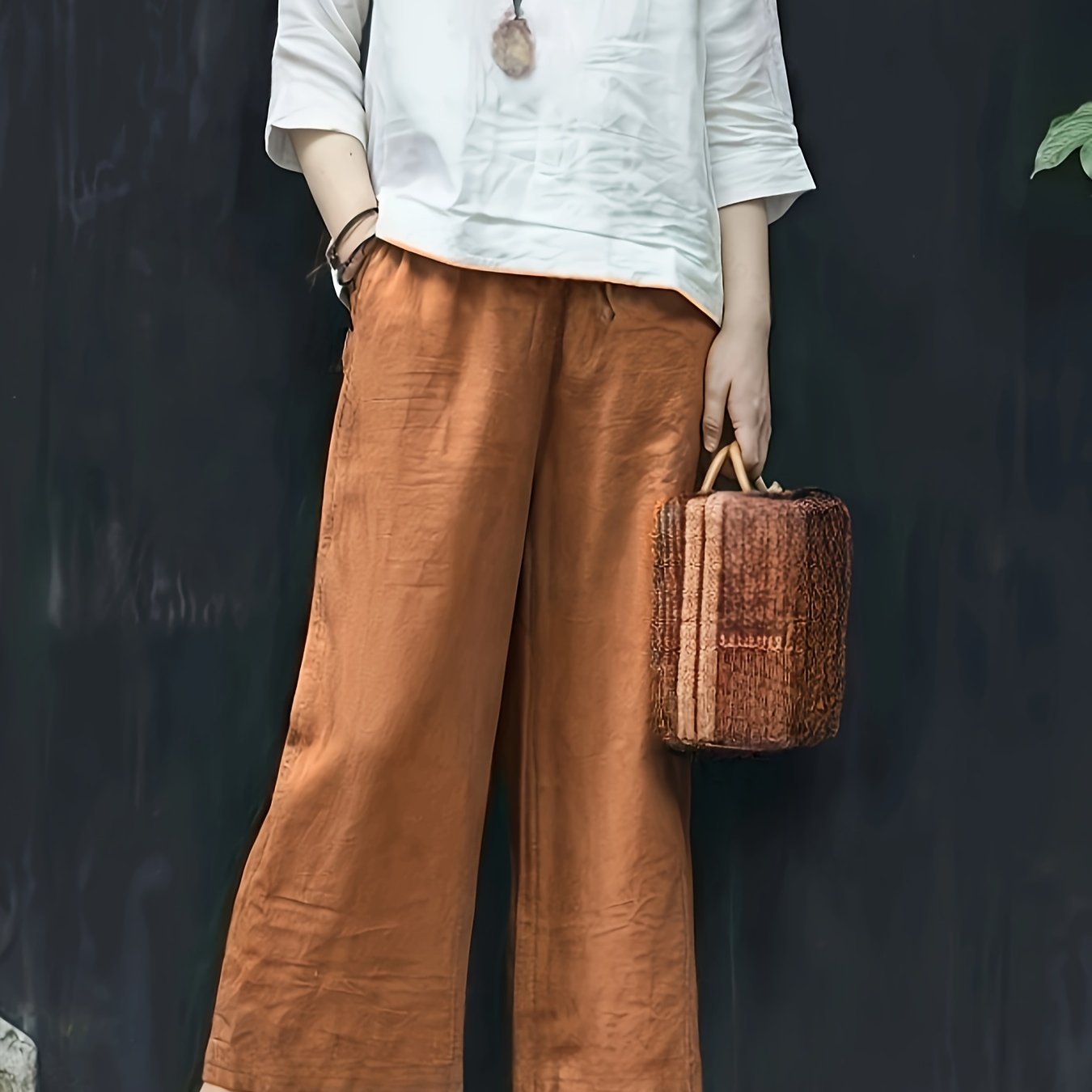 Dames Broek – Wijde Culotte met Gevouwen Details en Hoge Taille