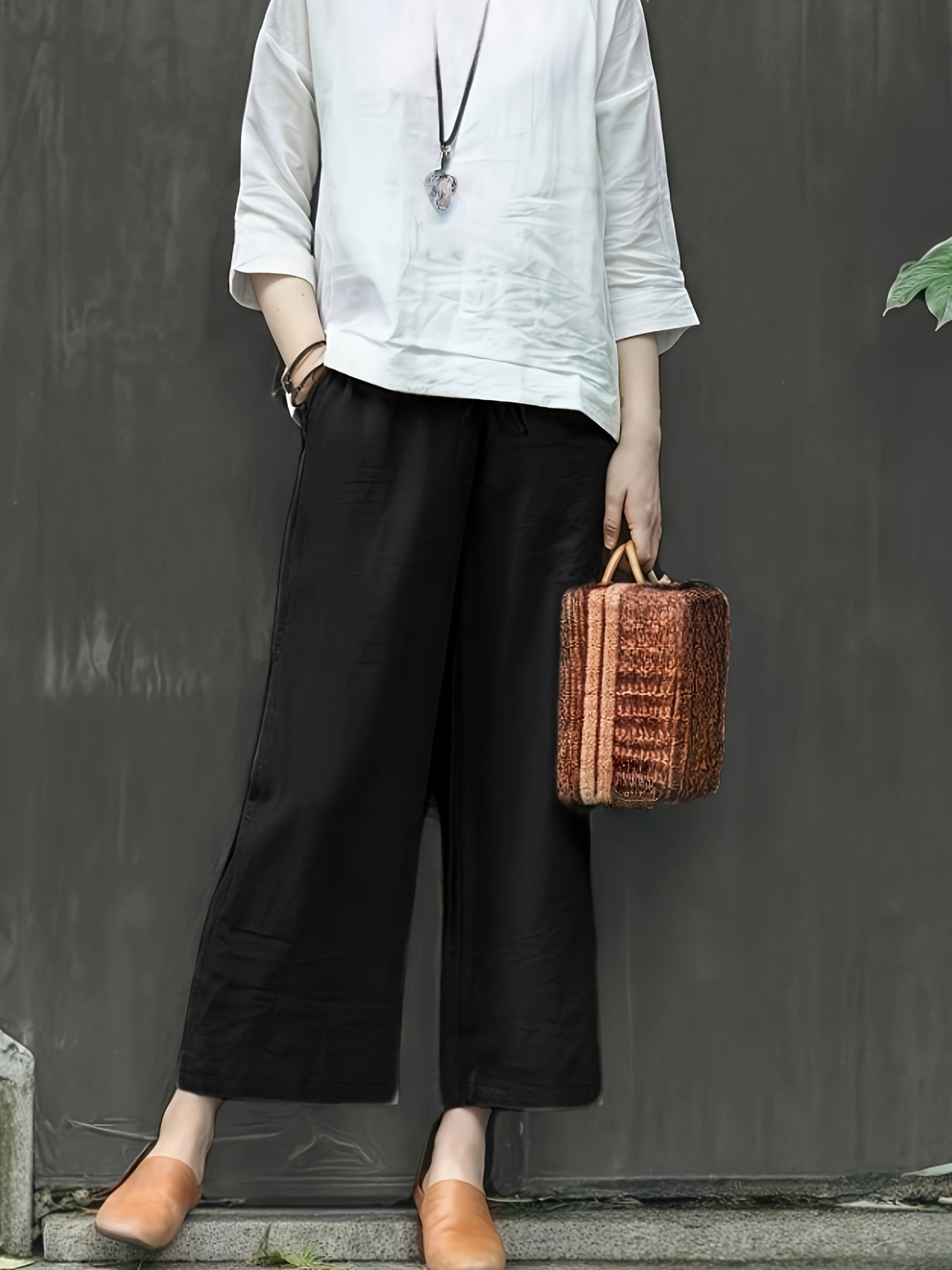 Dames Broek – Wijde Culotte met Gevouwen Details en Hoge Taille
