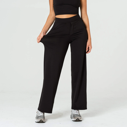 High-Waist Pantalon met Wijde Pijpen – Elastische Tailleband