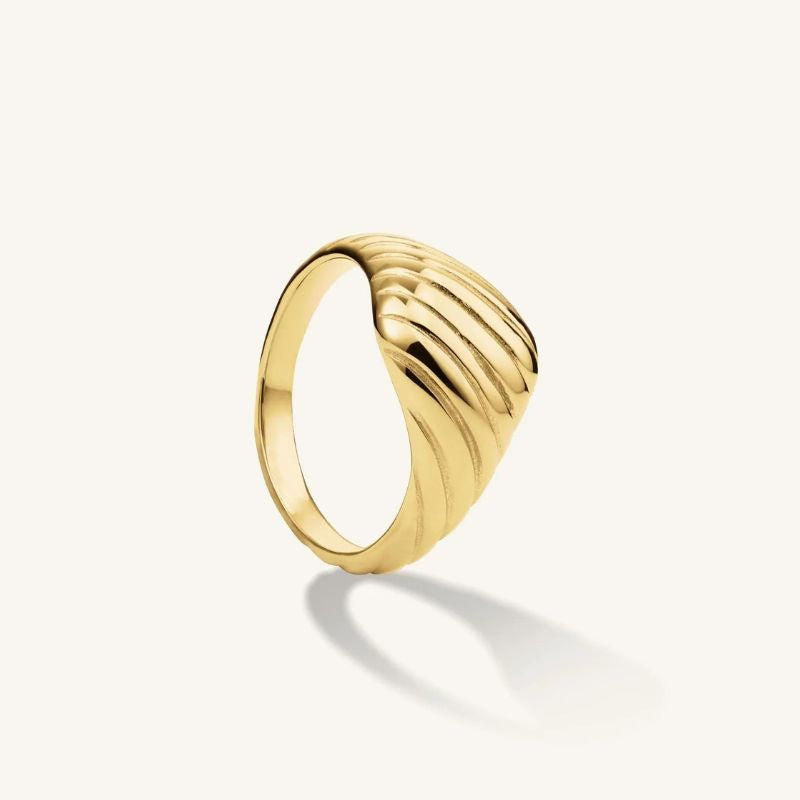 Dames Ring – Brede Geribbelde Band met Golvend Patroon
