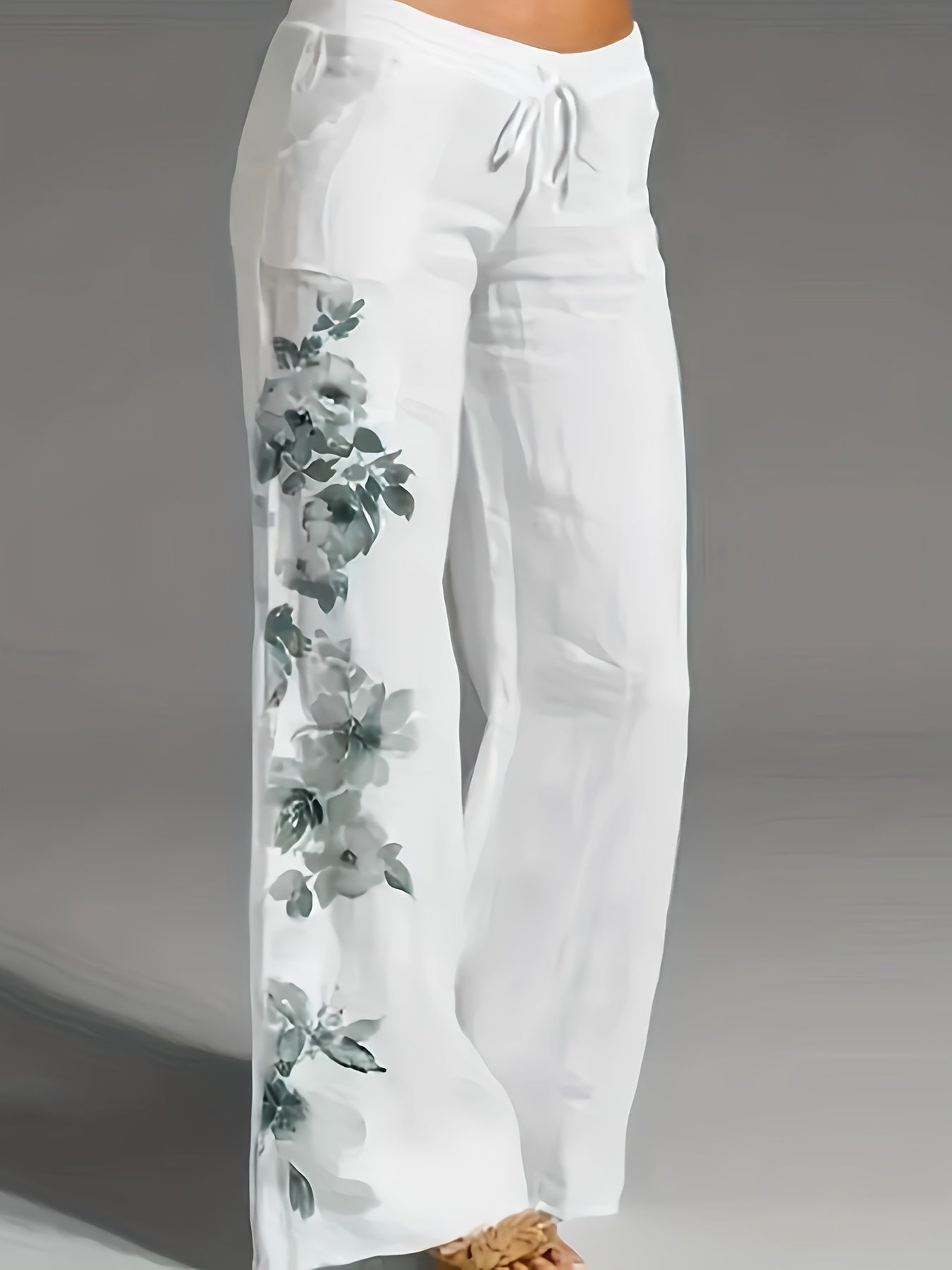 Dames Broek – Witte Linnen Loungebroek met Bloemenprint