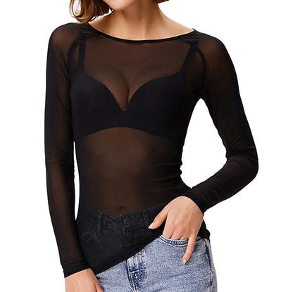 Mesh Bodytop met Lange Mouwen – Transparant Design