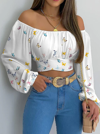 Off-Shoulder Crop Top – Elegante Boho Stijl met Lange Mouwen