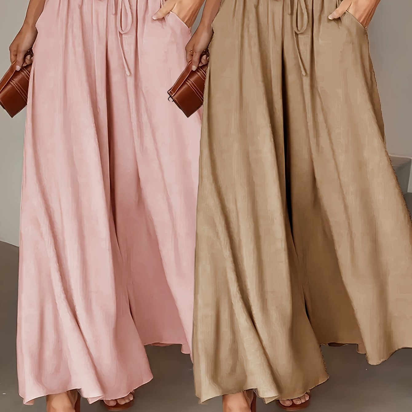 Dames Wijde Broek (2-Pack) – Hoge Taille en Elegante Plissé