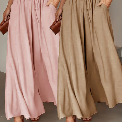 Dames Wijde Broek (2-Pack) – Hoge Taille en Elegante Plissé