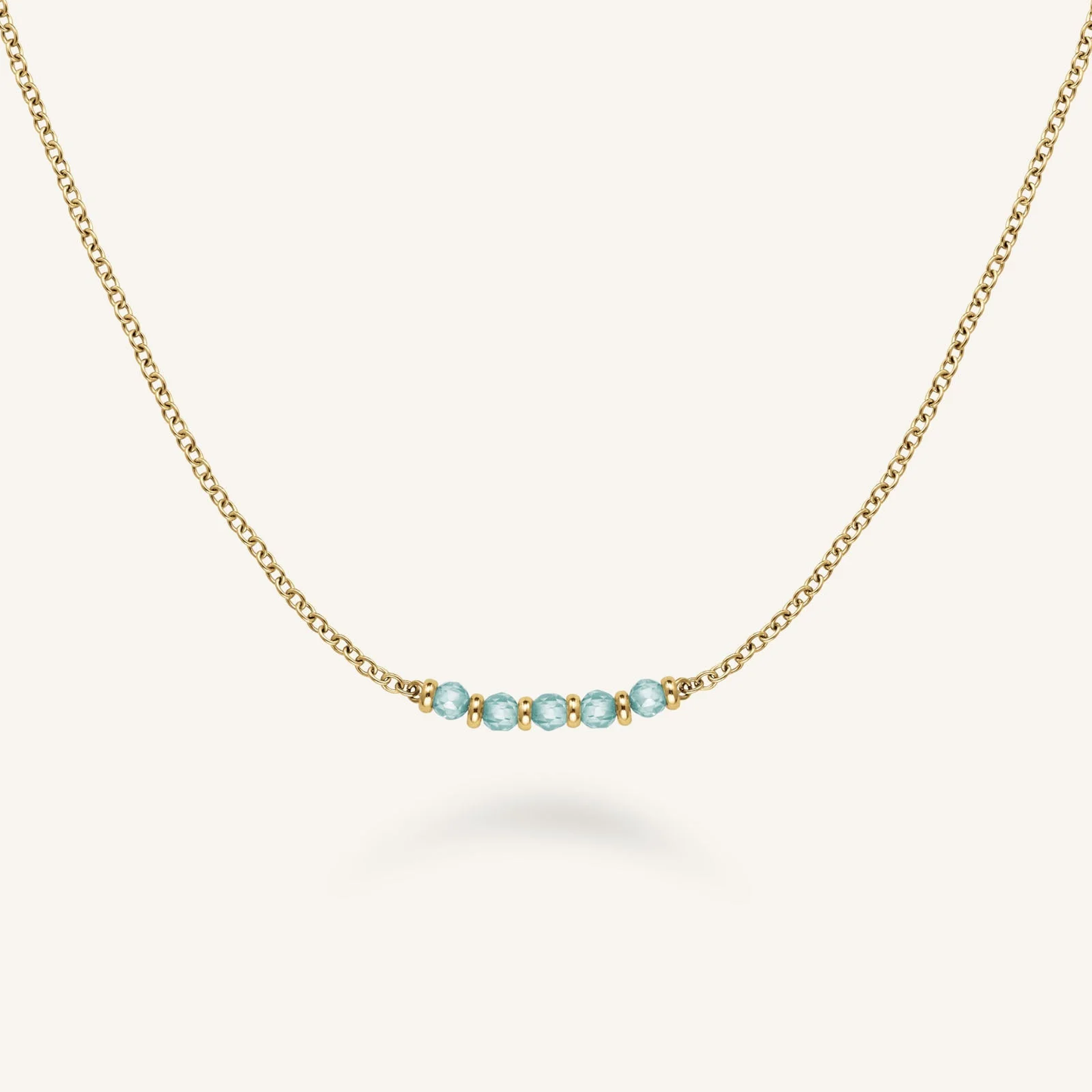 Dames Ketting – Goudkleurige Ketting met Blauwe Kralen