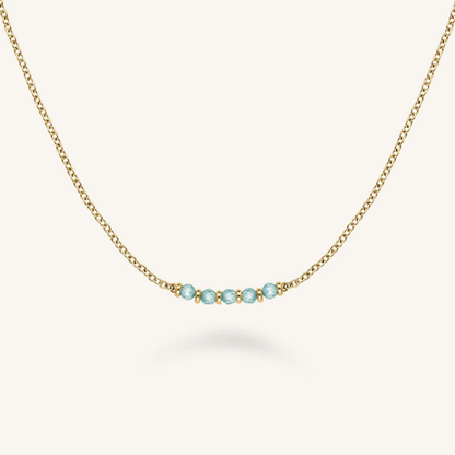 Dames Ketting – Goudkleurige Ketting met Blauwe Kralen
