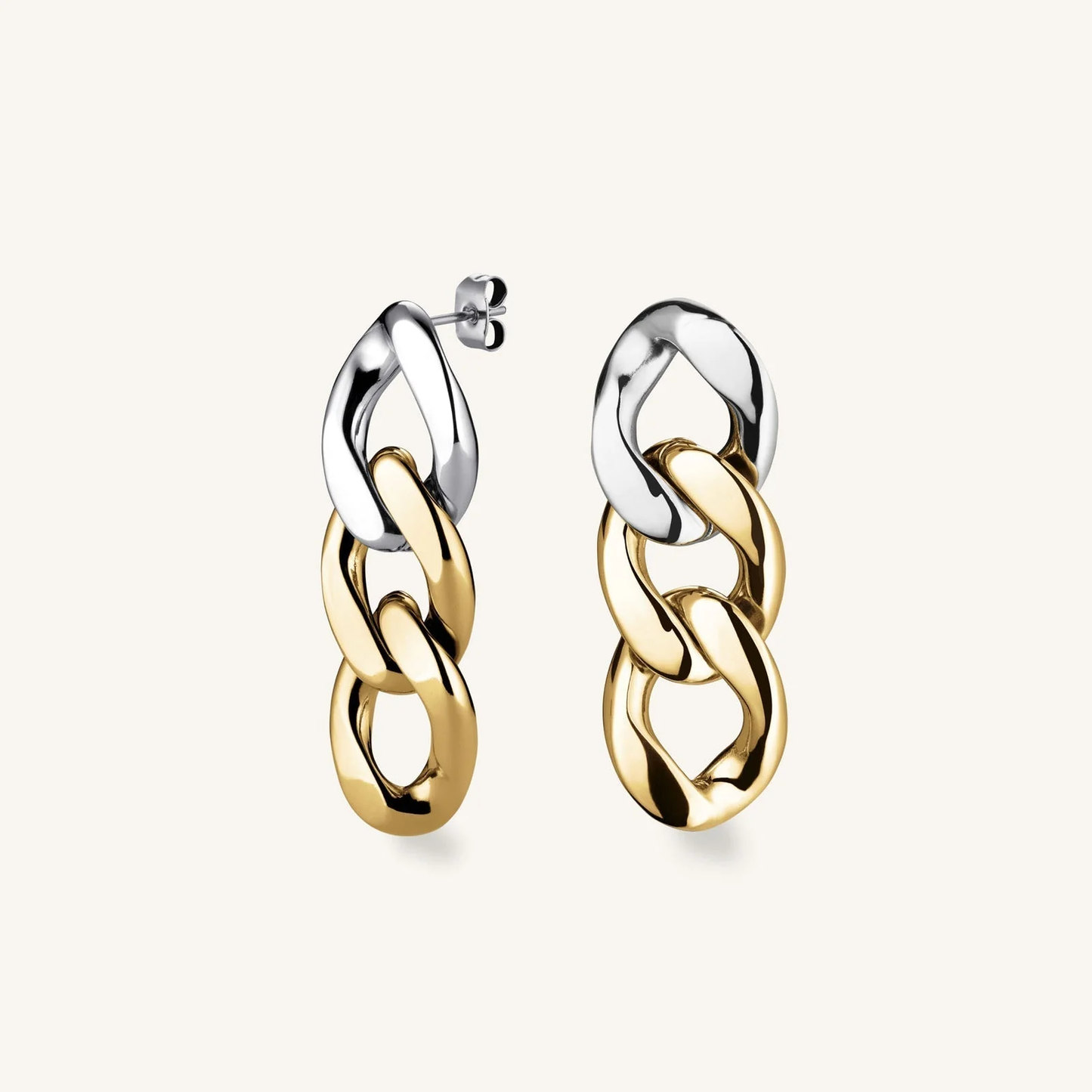 Dames Oorbellen – Chunky Schakeloorbellen met Twee Metalen Afwerkingen