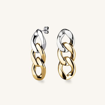 Dames Oorbellen – Chunky Schakeloorbellen met Twee Metalen Afwerkingen