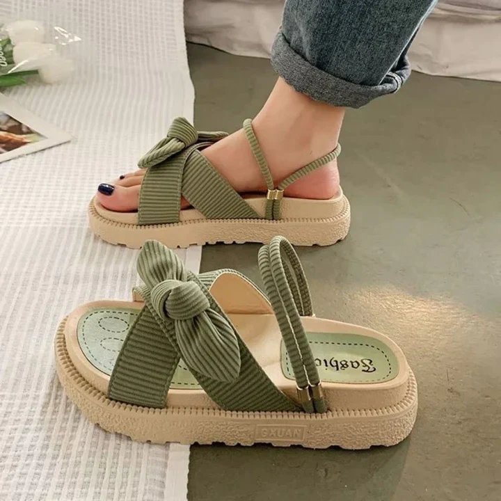 Sandalen – Ribbelband met knoopdetail en plateauzool