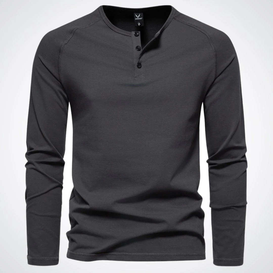 Heren Henley longsleeve – Lange mouwen en knoopsluiting bij de hals