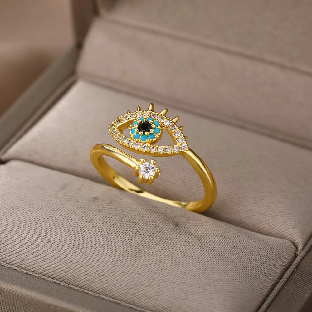 Dames Ring – Verstelbare Ring met Oogmotief en Strassdetails
