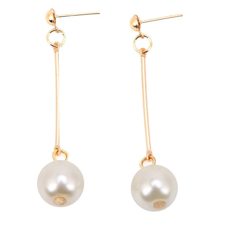 Dames Oorbellen – Lange Oorbellen met Kunstparel en Minimalistische Staaf
