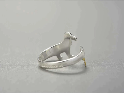 Dames Ring – Verstelbare Ring met teckel silhouet in Metaallook