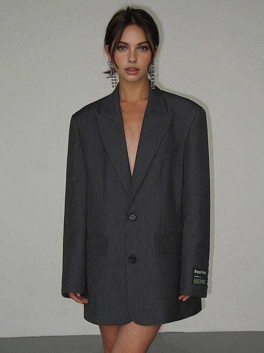 Oversized damesblazer – Rechte snit met knoopsluiting en schoudervulling