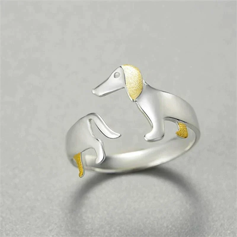 Dames Ring – Verstelbare Ring met teckel silhouet in Metaallook