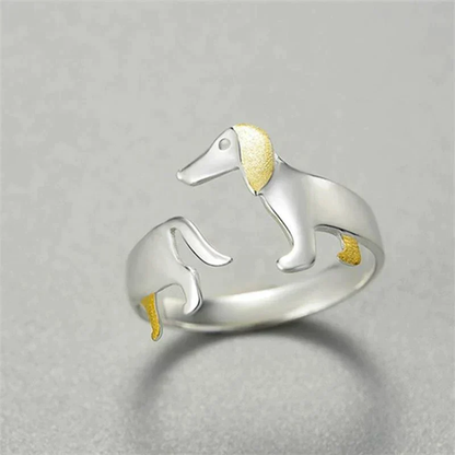 Dames Ring – Verstelbare Ring met teckel silhouet in Metaallook