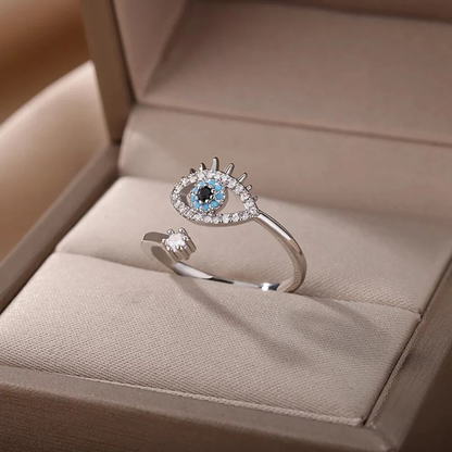 Dames Ring – Verstelbare Ring met Oogmotief en Strassdetails
