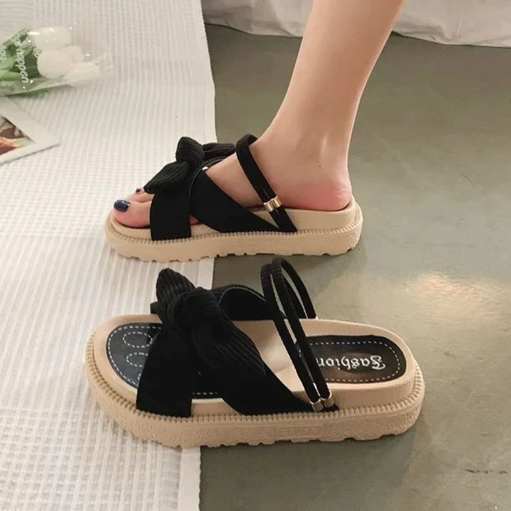 Sandalen – Ribbelband met knoopdetail en plateauzool