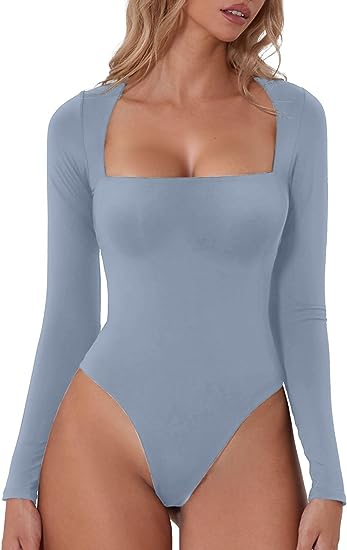 Dames bodysuit met lange mouwen – Vierkante hals en hoge uitsnijding