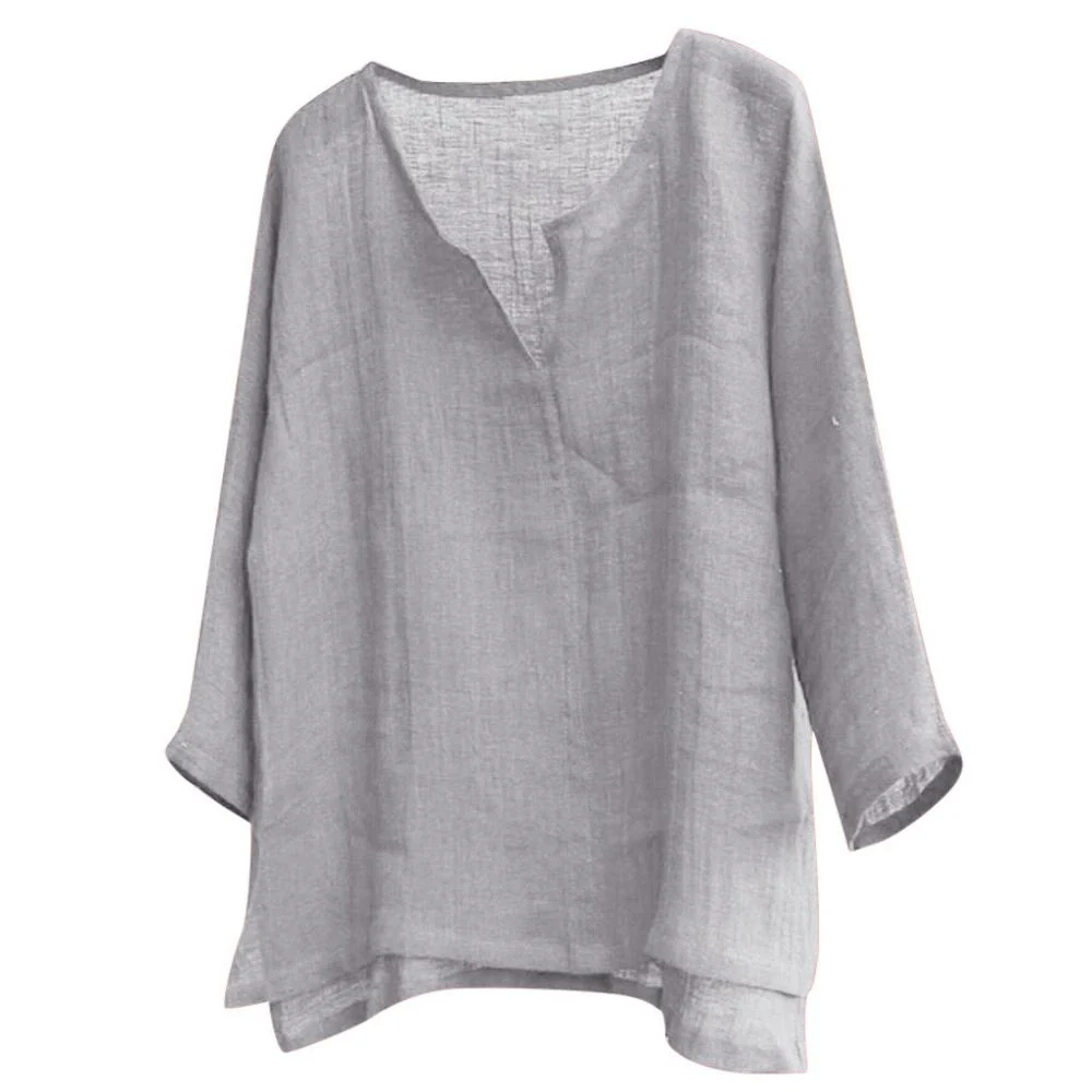 Dames Blouse - Linnen Look - V-Hals - Losvallend