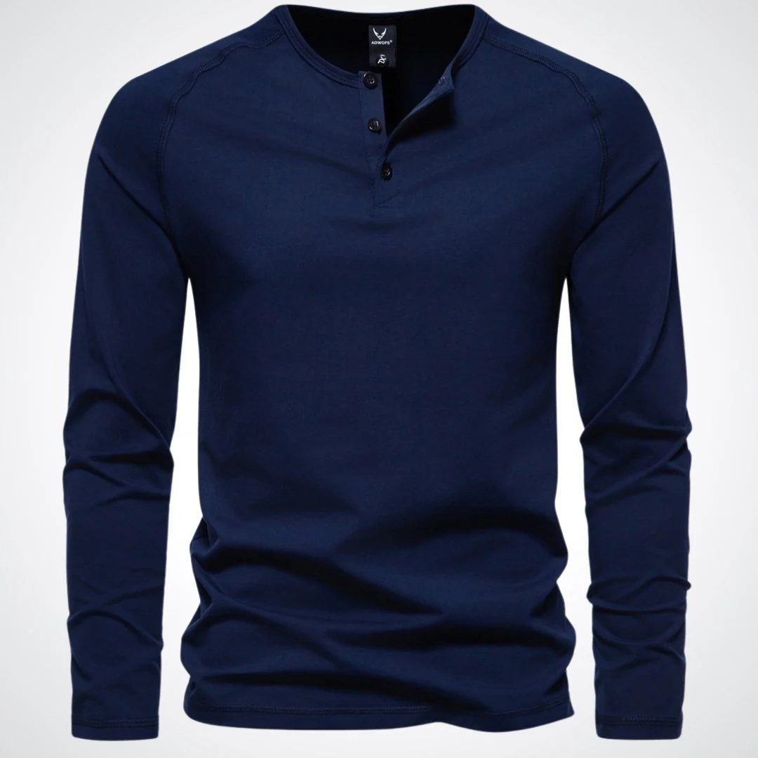 Heren Henley longsleeve – Lange mouwen en knoopsluiting bij de hals