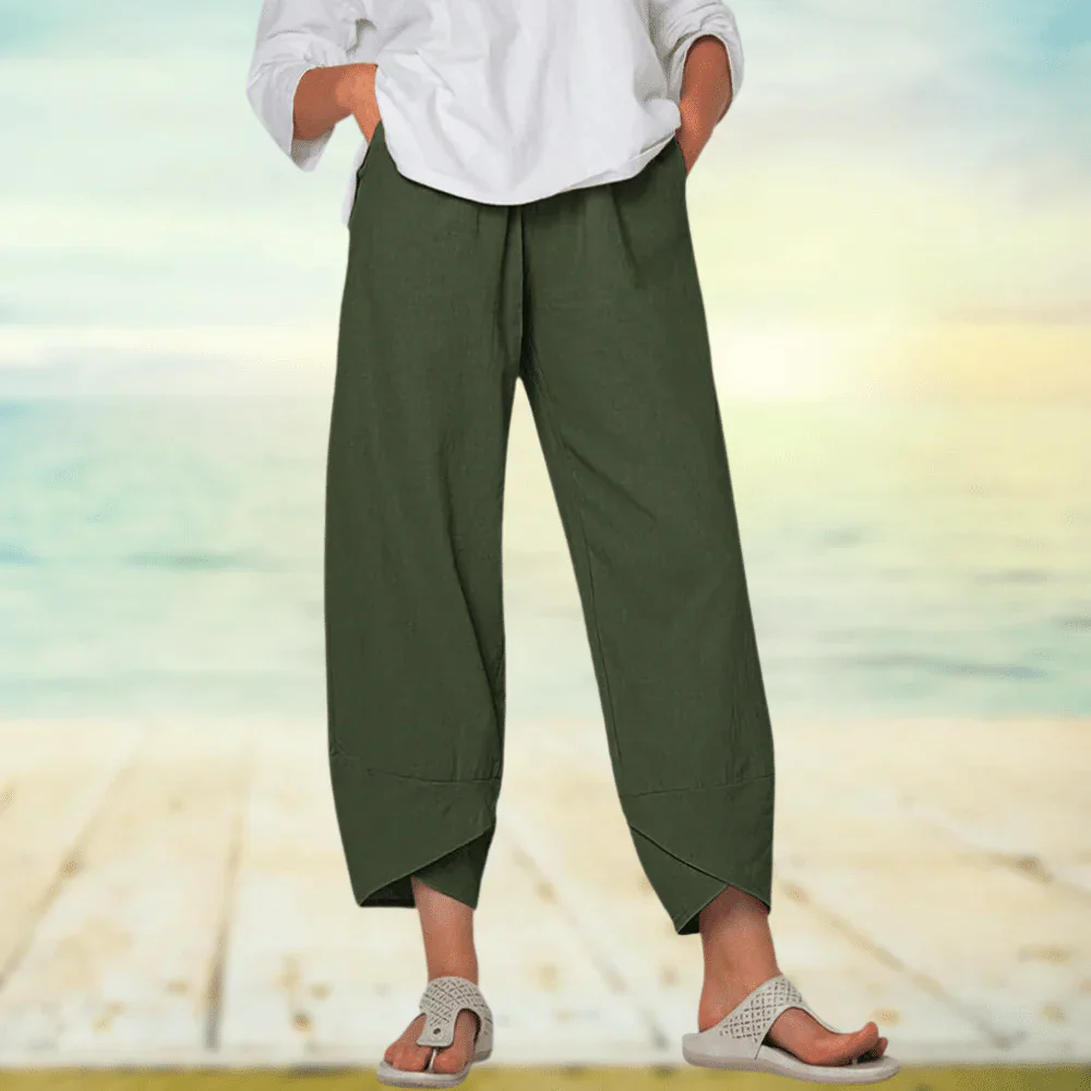Linnen broek – Relaxed fit met asymmetrische zoom