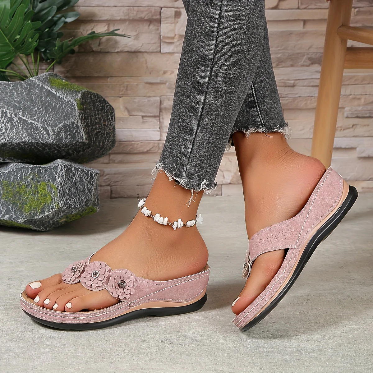 Dames Slippers met Bloemendetail - Verhoogde Zool - Comfortabel Voetbed