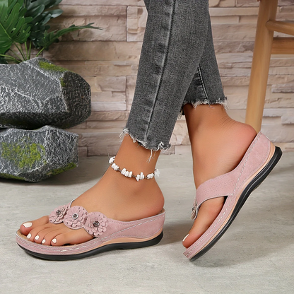 Dames Slippers met Bloemendetail - Verhoogde Zool - Comfortabel Voetbed