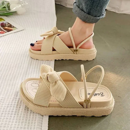 Sandalen – Ribbelband met knoopdetail en plateauzool