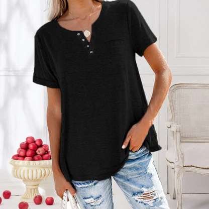 Losvallende henley top – Casual T-shirt met knoopdetail
