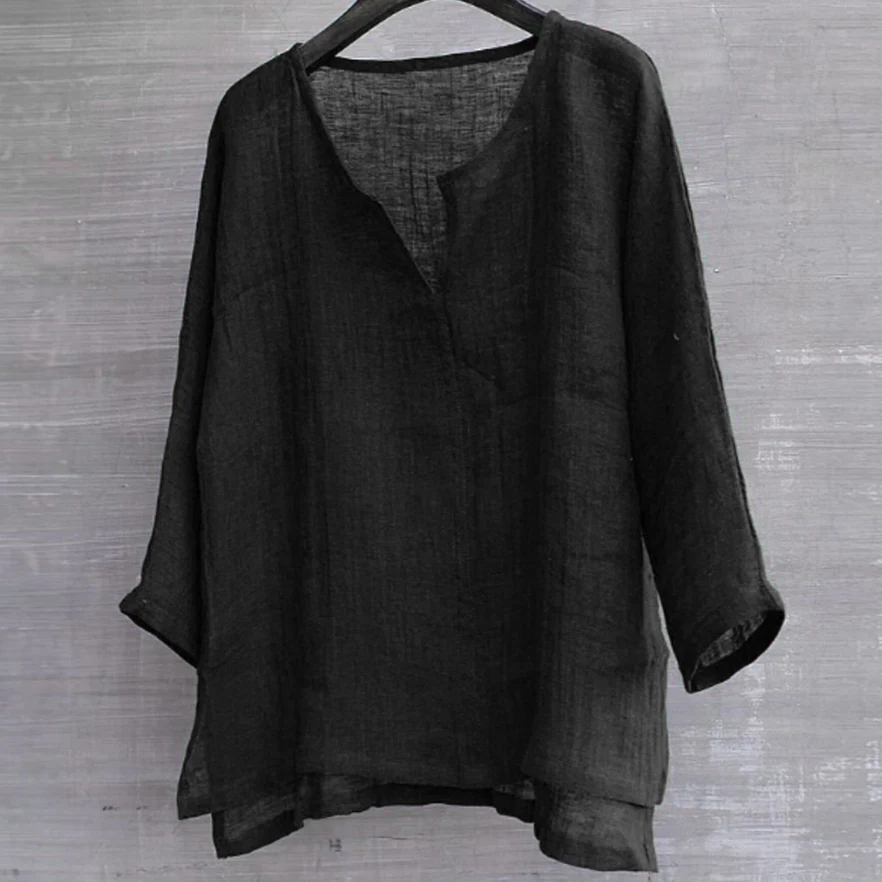 Dames Blouse - Linnen Look - V-Hals - Losvallend