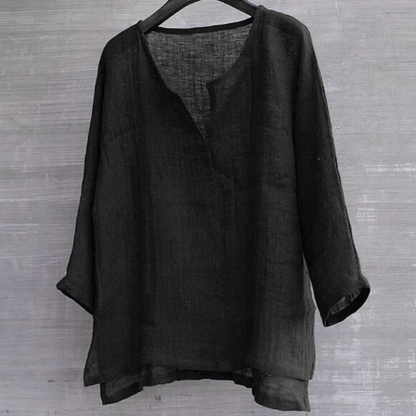 Dames Blouse - Linnen Look - V-Hals - Losvallend