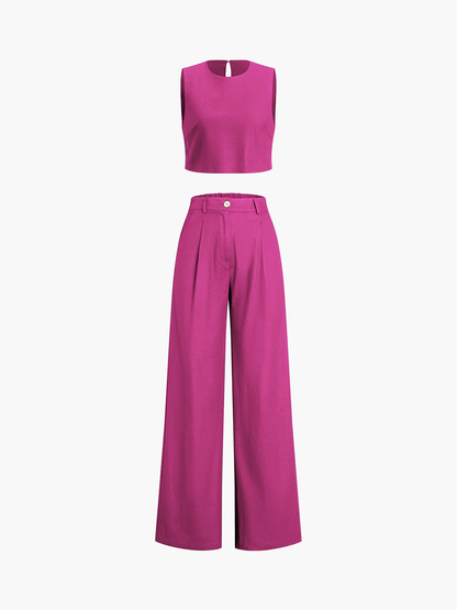 Tweedelige dames set – Mouwloze cropped top en wijde pantalon