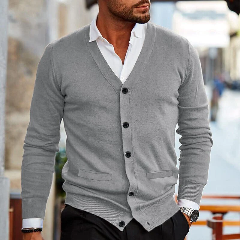 Heren vest met knoopsluiting – Fijngebreid model met V-hals