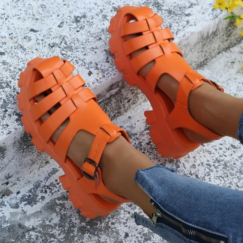 Dames Chunky Sandalen - Open Teensandalen met Hoge Zool en Riemsluiting