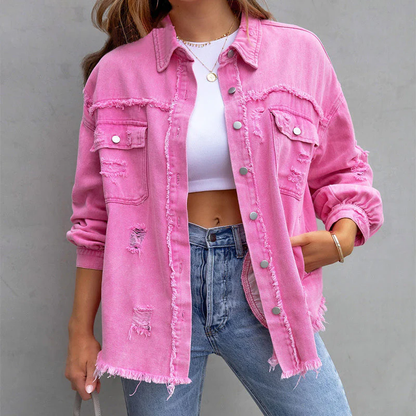 Dames Denim Jas - Ruwe Afwerking - Destroyed Look - Casual Oversized Model