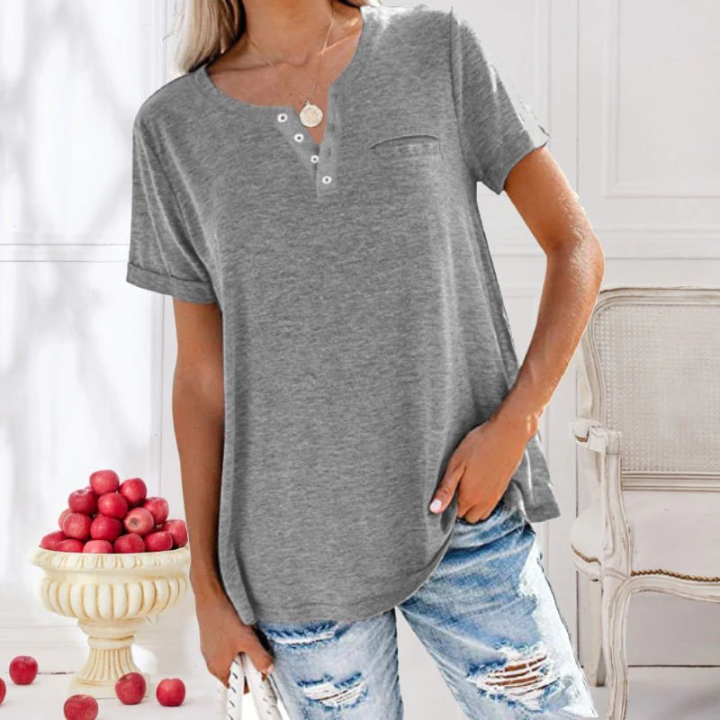 Losvallende henley top – Casual T-shirt met knoopdetail