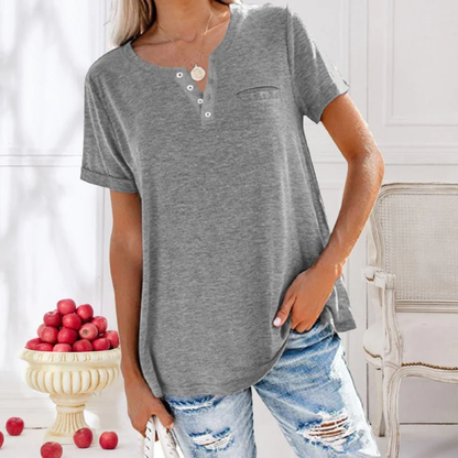 Losvallende henley top – Casual T-shirt met knoopdetail