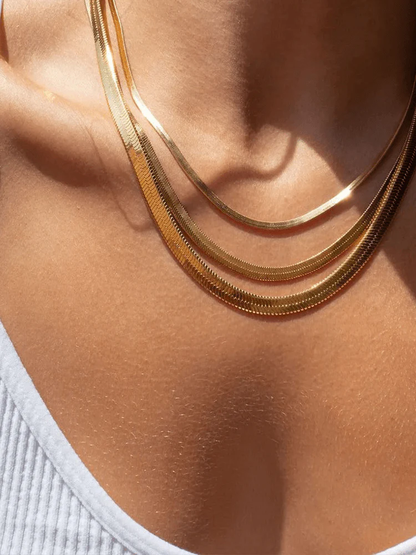 Dames ketting met platte slangenschakel – Verstelbare ketting met 18K coating
