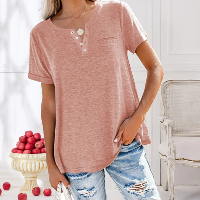 Losvallende henley top – Casual T-shirt met knoopdetail