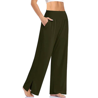 Dames Yogabroek - Wijde Pijpen - Hoge Taille - Split Detail
