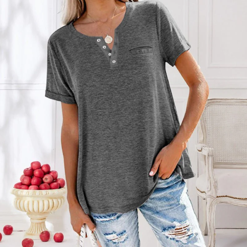 Losvallende henley top – Casual T-shirt met knoopdetail