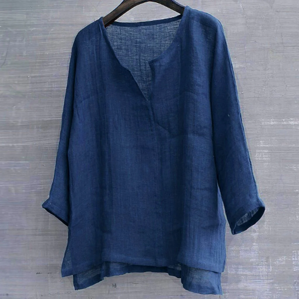 Dames Blouse - Linnen Look - V-Hals - Losvallend