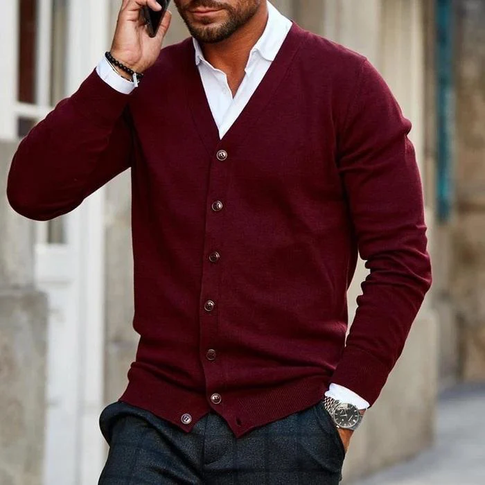 Heren vest met knoopsluiting – Fijngebreid model met V-hals